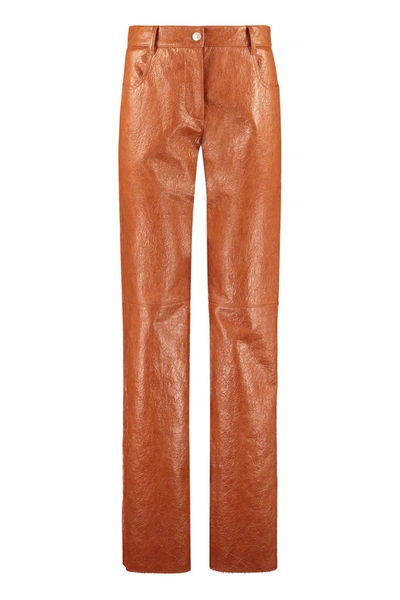 Shop Msgm Faux Leather Trousers In Saddle Brown