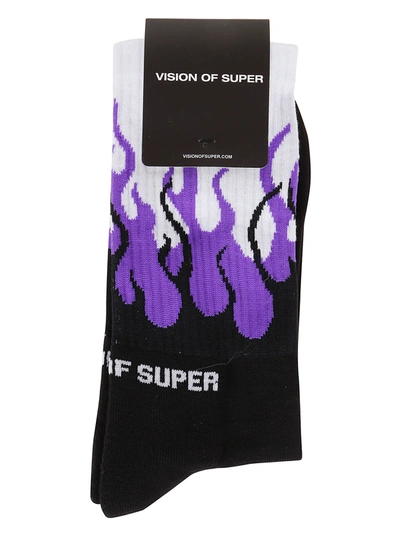 Shop Vision Of Super Black Socks Purple Flames