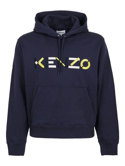 Shop Kenzo Multico Logo Hoodie In Navy Blue