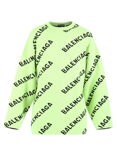 Shop Balenciaga Logo Intarsia Sweater In Green