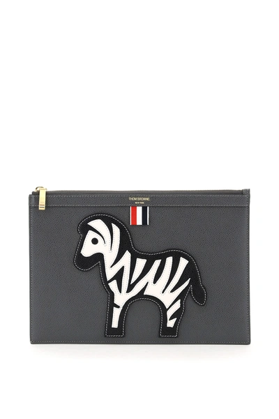 Shop Thom Browne Document Pouch With Zebra Patch In Med Grey (grey)