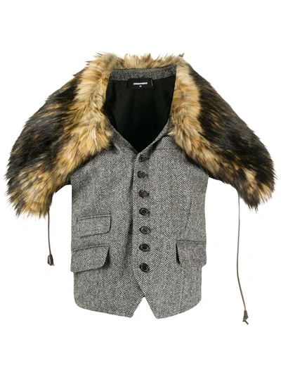 Shop Dsquared2 Faux-fur Shoulder Waistcoat In Black