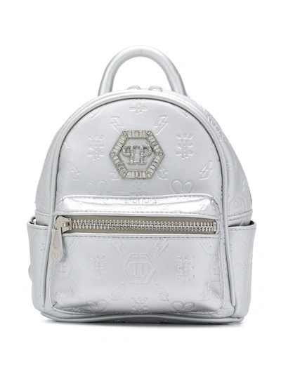 Shop Philipp Plein Logo-embossed Backpack In 70 Silver