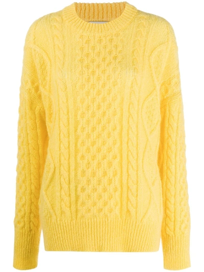 Shop Laneus Relaxed Cable Knit Sweater In Yellow