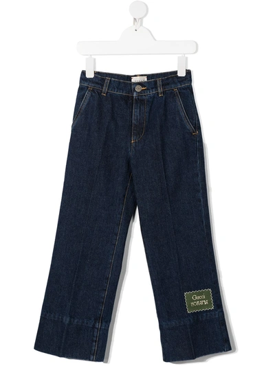 Shop Gucci Horama Label Denim Jeans In Blue