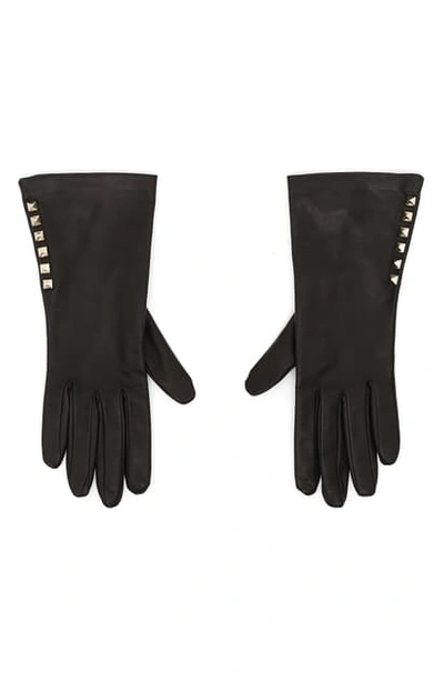 Shop Valentino Garavani Rockstud Lambskin Leather Gloves In Black