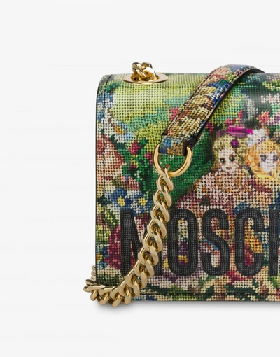 Shop Moschino Shoulder Bag With Animé Cross-stitch Print In Multicoloured