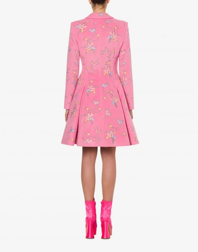 Shop Moschino Flowers Embroidery Woollen Coat In Pink