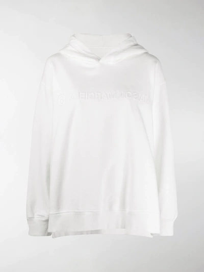 Shop Mm6 Maison Margiela Reversed Logo Embossed Hoodie In White