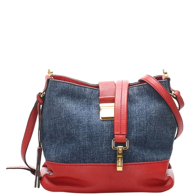 Pre-owned Miu Miu Blue/red Denim Madras Shoulder Bag