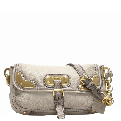 Pre-owned Prada Gray Leather Chain Shoulder Bag In Grey