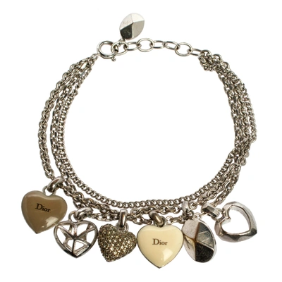 Pre-owned Dior Silver Tone Pop Hearts Charm Layered Bracelet