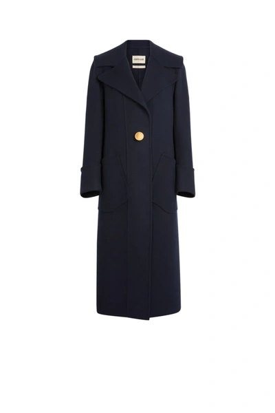 Shop Roberto Cavalli Gold-tone Button Midi Coat In Blue