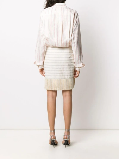 Shop Attico Striped Shirt Mini Dress In Neutrals