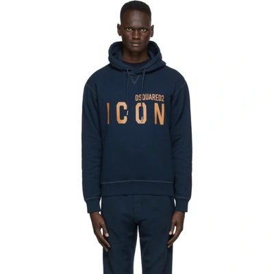 Shop Dsquared2 Navy Icon Hoodie In 478 Navyblu