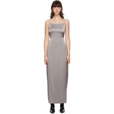 Shop Helmut Lang Grey Silk Satin Open Back Dress In Steel