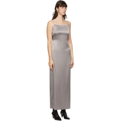 Shop Helmut Lang Grey Silk Satin Open Back Dress In Steel