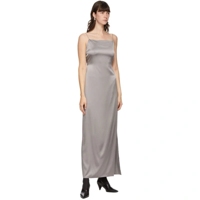 Shop Helmut Lang Grey Silk Satin Open Back Dress In Steel