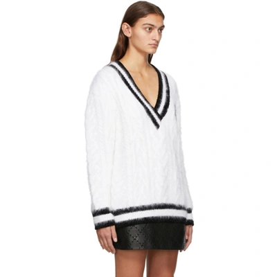 Shop Balmain White Angora V-neck Sweater In Gab Blanc/n