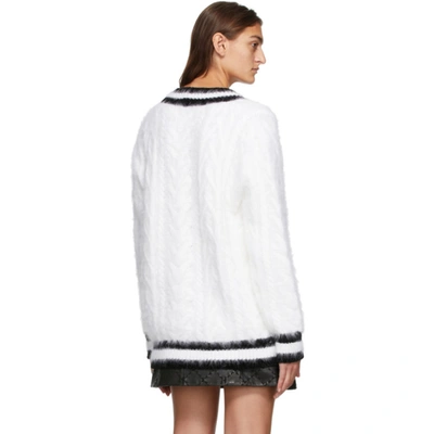 Shop Balmain White Angora V-neck Sweater In Gab Blanc/n