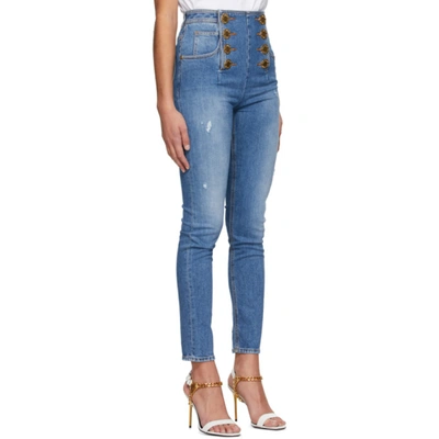 Shop Balmain Blue Eight-button Skinny Jeans In 6ff Denim