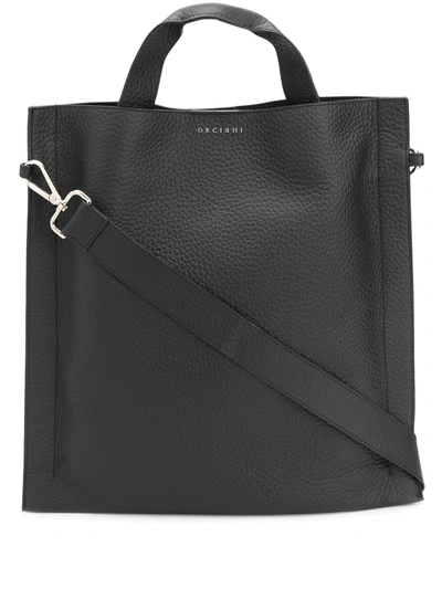 Shop Orciani Pebbled Logo Plaque Tote Abg In Black