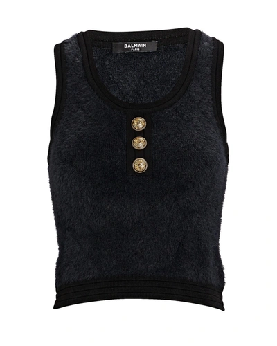 Shop Balmain Diamond Knit Tank Top In Black