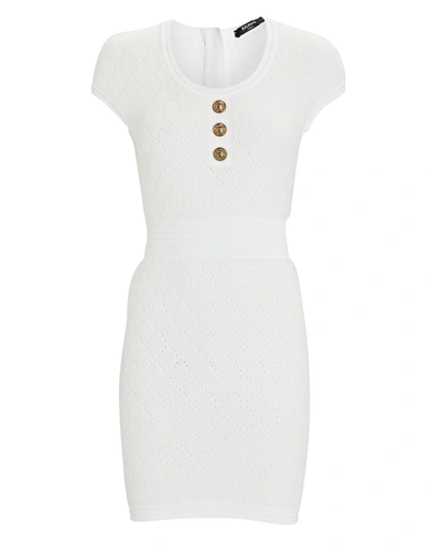 Shop Balmain Diamond Knit Mini Dress In White