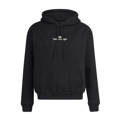 Shop Balenciaga Small Fit Hoodie In Black Chalky White
