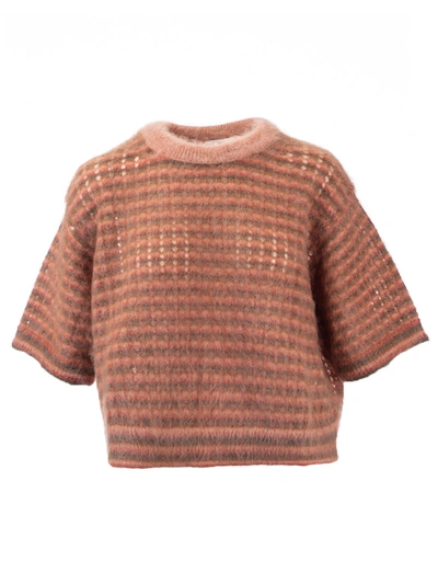 Shop Chloé Mohair Knit T-shirt In Light Coral Color In Beige