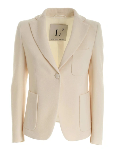 Shop L'autre Chose Wool Crepe Single-breasted Jacket In Cream Color