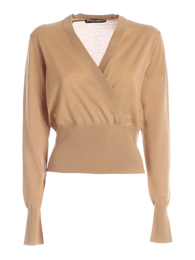 Shop Dolce & Gabbana Crossover Crop Pullover In Beige