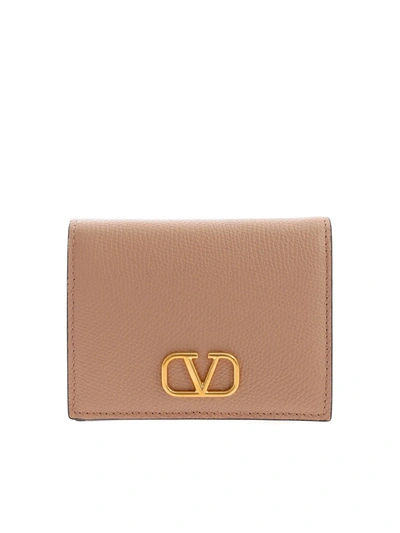 Shop Valentino Vlogo Signature Wallet In Nude Color In Pink