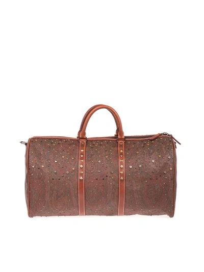 Shop Etro Paisley Travel Bag With Studs In Brown
