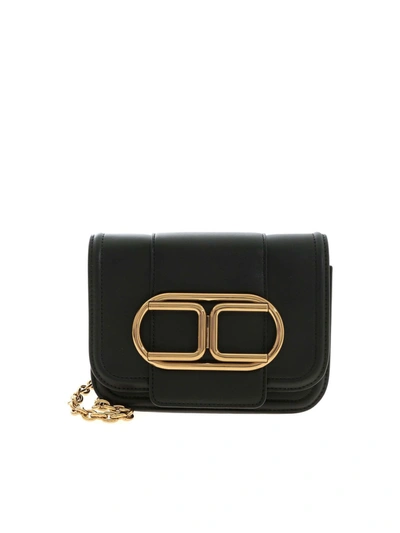 Shop Elisabetta Franchi Medium Shoulder Bag With Frontal Monogram In Black