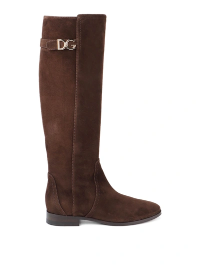Shop Dolce & Gabbana Napoli Suede Boots In Brown