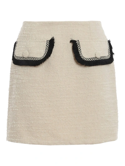 Shop Be Blumarine Boucle Wool Blend Mini Skirt In Cream