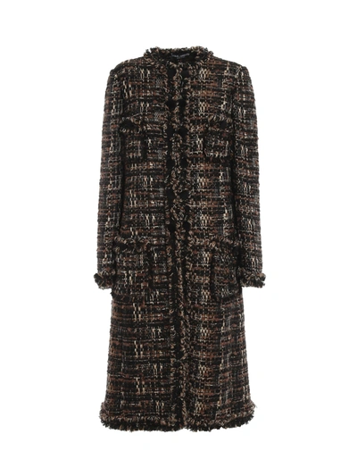 Shop Dolce & Gabbana Tweed Boucle Coat In Brown