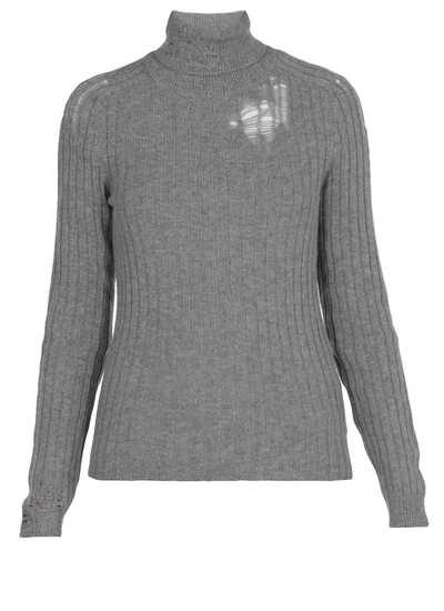 Shop Maison Margiela Sweater With Ripped Detail In Grey