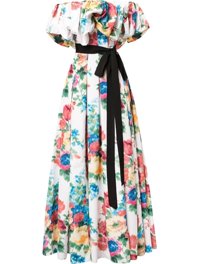 Shop Carolina Herrera Off-shoulder Ruffled Gown In Multicolour