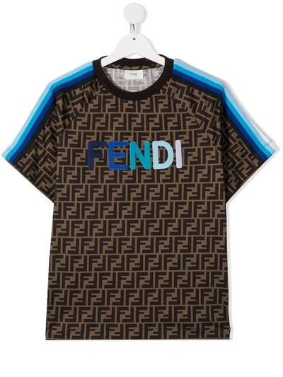 Shop Fendi Teen Ff Pattern T-shirt In Brown