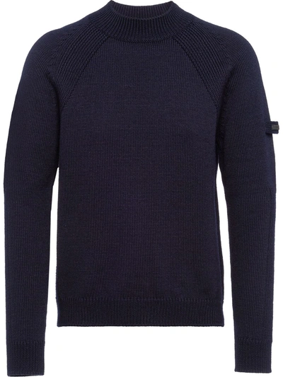 Shop Prada Raglan Sleeves Crew Neck Jumper In Blue