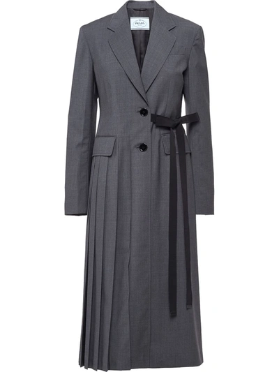 Shop Prada Single-breasted Light Wool Coat In Grey