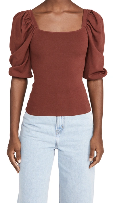 Shop Autumn Cashmere Square Neck Puff Sleeve Top In Ginger