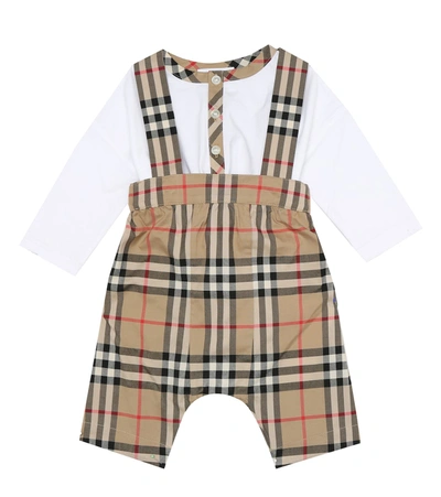 Shop Burberry Baby Vintage Check Bodysuit And Overalls Set In Beige