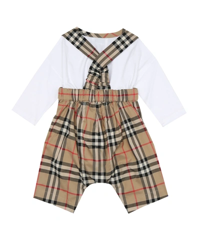 Shop Burberry Baby Vintage Check Bodysuit And Overalls Set In Beige