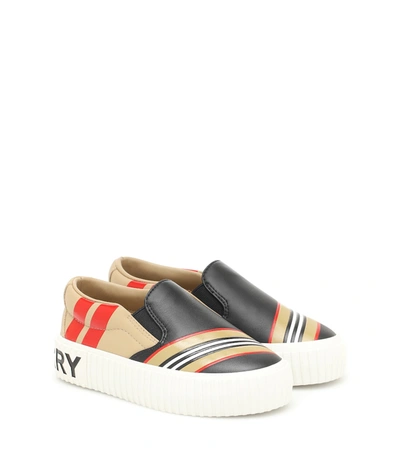 Shop Burberry Icon Stripe Leather Sneakers In Black