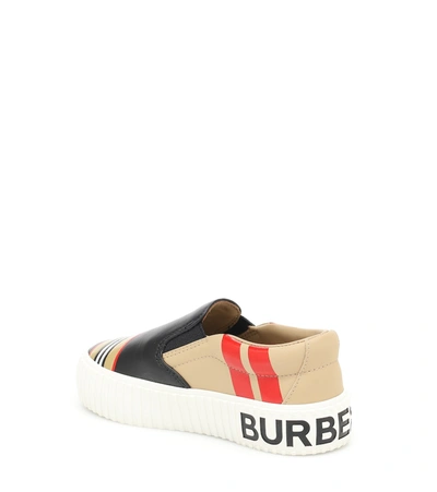 Shop Burberry Icon Stripe Leather Sneakers In Black