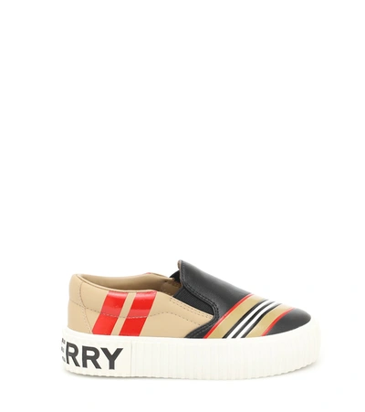 Shop Burberry Icon Stripe Leather Sneakers In Black