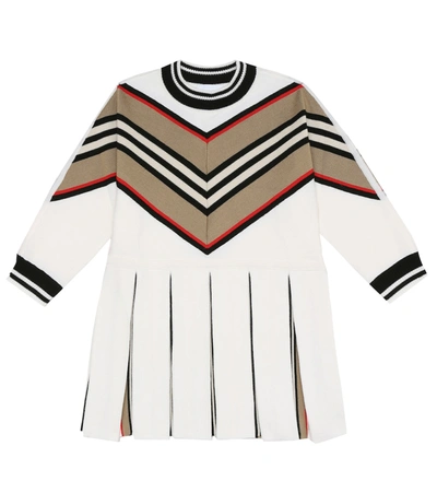 Shop Burberry Icon Stripe Wool-blend Dress In White